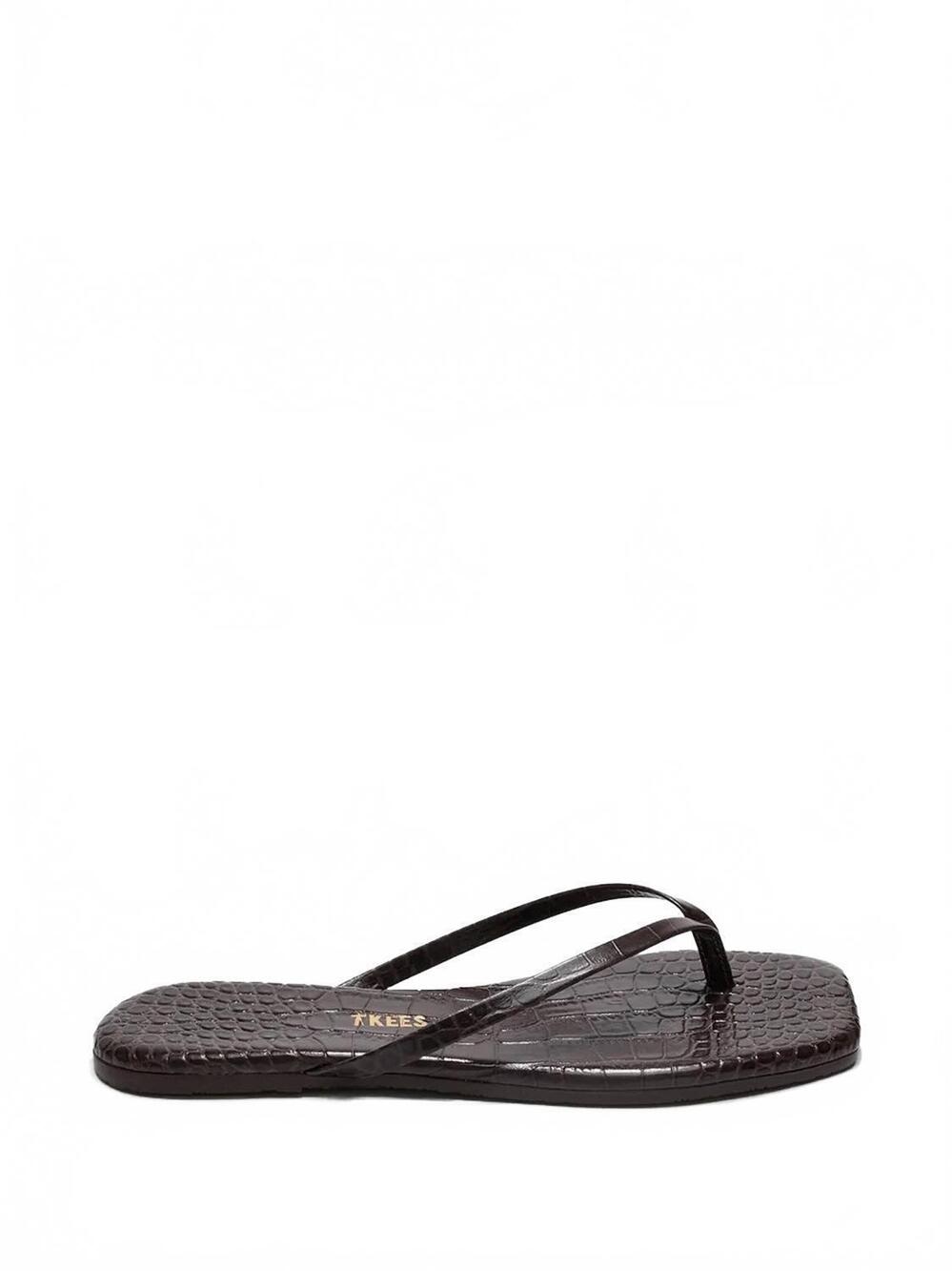 NEW TKEES women's lily square flip-flops in carob croc